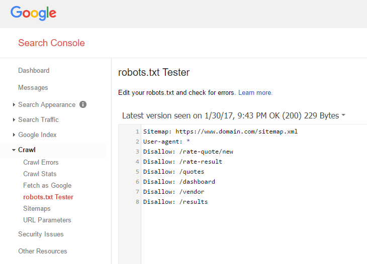 Search Console Robots.txt Tester